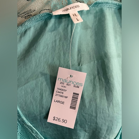 NWT Teal blouse tank with soft lace, satin feel - Picture 4 of 5